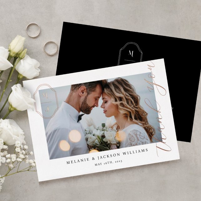 Vielen Dank, Script Custom Monogram Wedding Foto Folieneinladung (Von Creator hochgeladen)