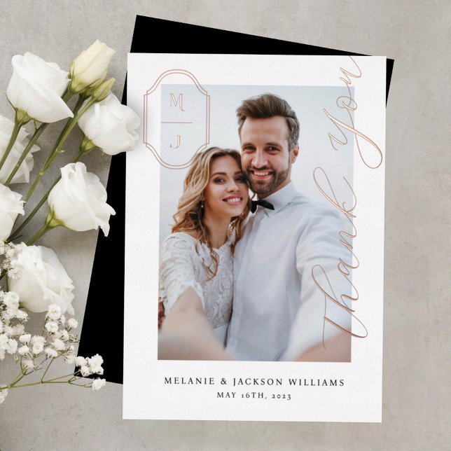 Vielen Dank, Script Custom Monogram Wedding Foto Folieneinladung (Von Creator hochgeladen)