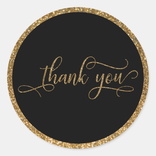 Vielen Dank, Script, Gold Glitzer Border & Text Runder Aufkleber (Vorderseite)