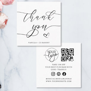 Vielen Dank, Script Heart Bakery Company Logo QR C Quadratische Visitenkarte