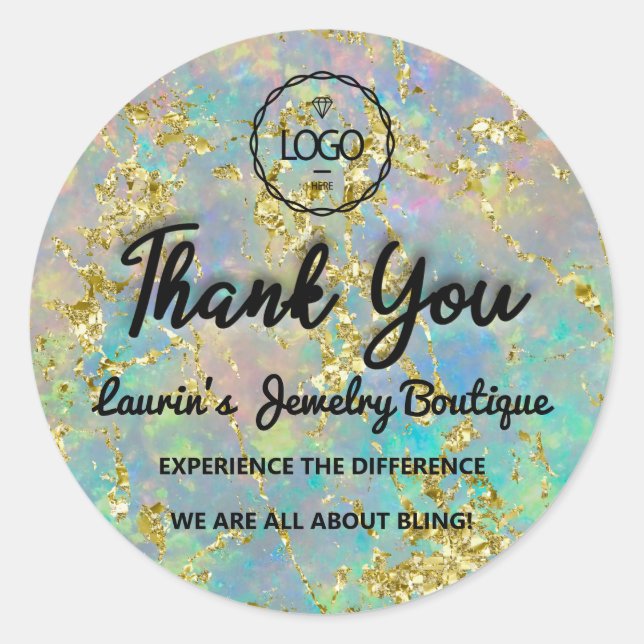 Vielen Dank Script Name Custom Logo Gold Green Runder Aufkleber (Vorderseite)