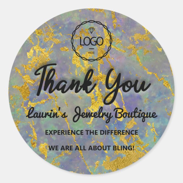 Vielen Dank Script Name Custom Logo Gold Green Runder Aufkleber (Vorderseite)