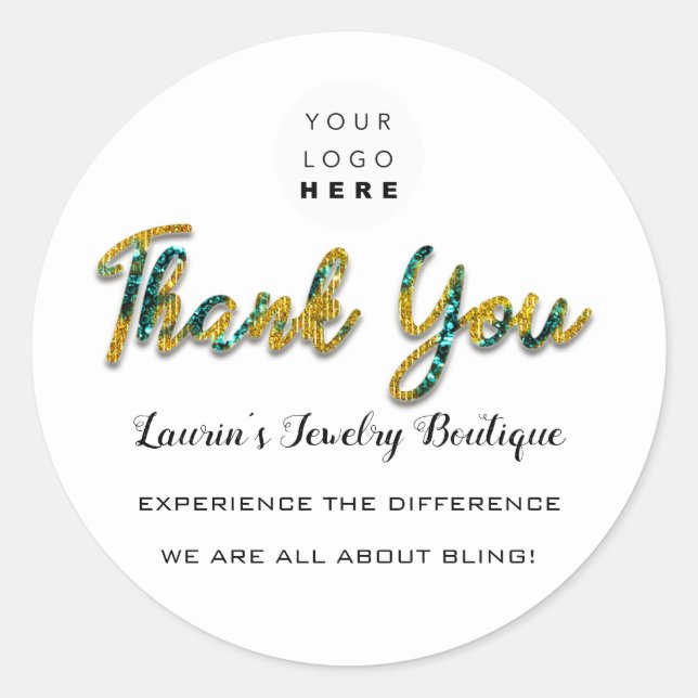 Vielen Dank Script Name Shop Web-Logo Aquamarin Go Runder Aufkleber (Vorderseite)