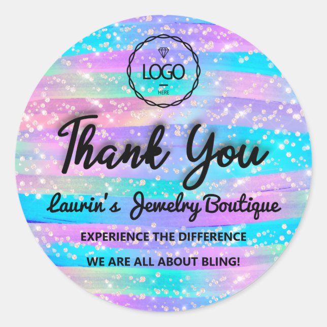 Vielen Dank Script Name Web Strokes Mermaid Blue Runder Aufkleber (Vorderseite)