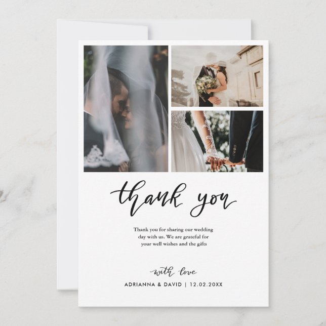 Vielen Dank, Script Wedding Couple Foto Collage Dankeskarte (Vorderseite)