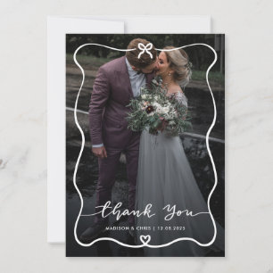 Vielen Dank Script Wedding Foto Niedlich Bow Heart Dankeskarte