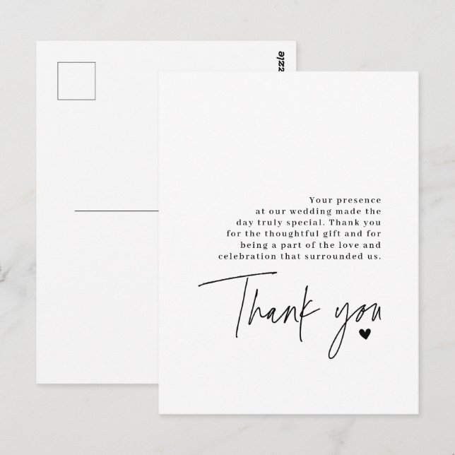 Vielen Dank, Script Wedding Heart Danksagung Nachr Postkarte (Vorne/Hinten)