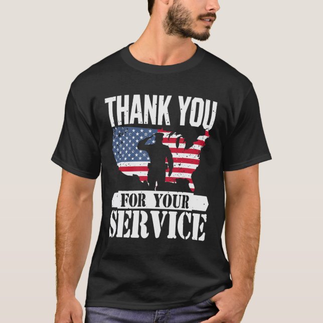 Vielen Dank Service Veteran Salute Patriot Militar T-Shirt (Vorderseite)