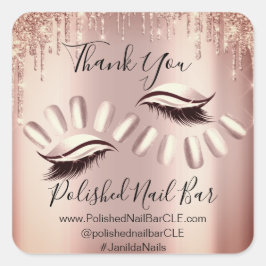 Vielen Dank Shopping Tropfen Nail Lashes Rose Gold Quadratischer Aufkleber