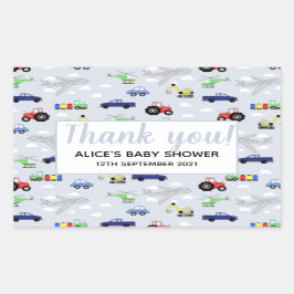 Vielen Dank, Sie Transport Pattern Boy Baby Dusche Rechteckiger Aufkleber