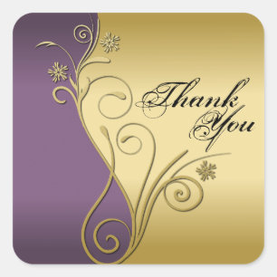 Vielen Dank Siegel - Klassische Lila & Gold Hochze Quadratischer Aufkleber