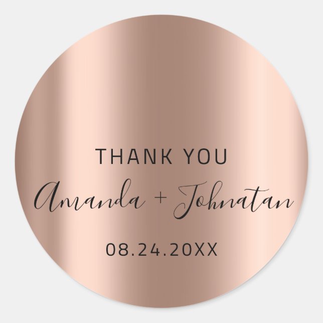 Vielen Dank Skinny Gold Name Datum Schwarz-weiß Bl Runder Aufkleber (Vorderseite)