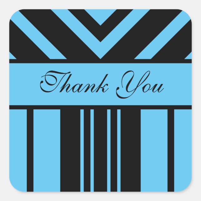 Vielen Dank Sky Blue und Black Stripes Chevrons Quadratischer Aufkleber (Vorderseite)