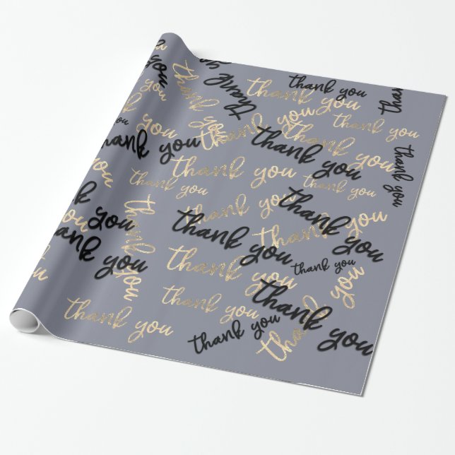 Vielen Dank, Smoky Gray Gold Caligraphy Gefallen Geschenkpapier (Ungerollt)