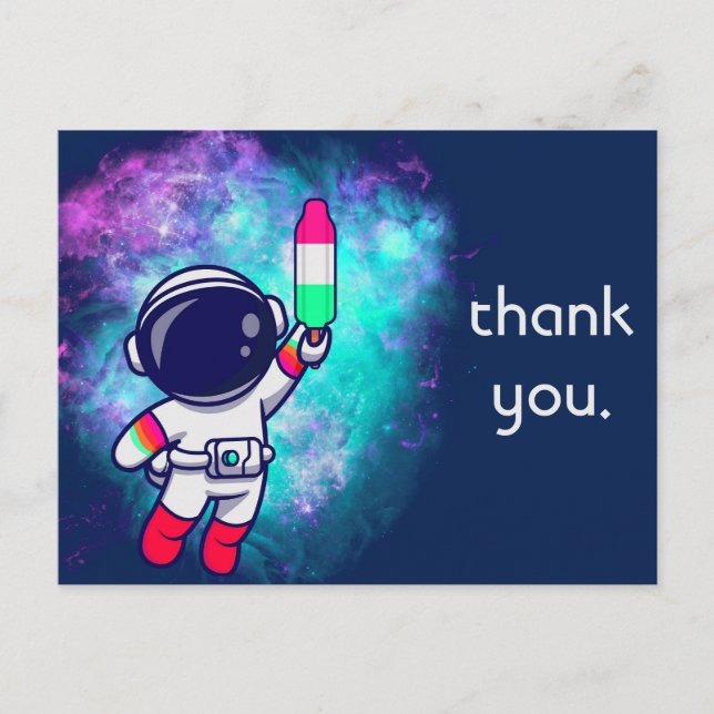 Vielen Dank, Space Birthday Party, Retro Astronaut Postkarte (Vorderseite)