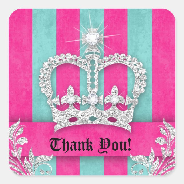 Vielen Dank Stripes Grad Jewelry Pink Crown Blue Quadratischer Aufkleber (Vorderseite)