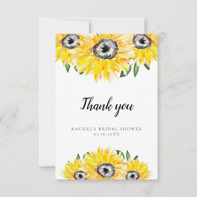 Vielen Dank Sunflower Brautparty Watercolor Flora Dankeskarte (Vorderseite)