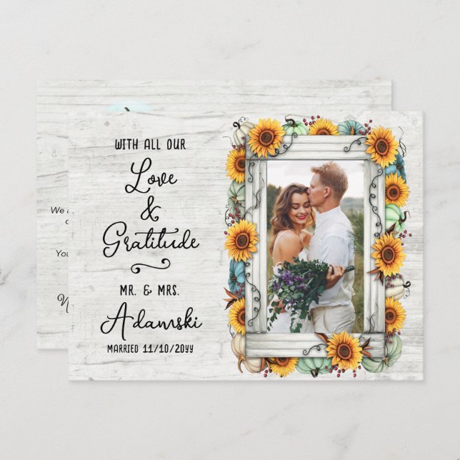 Vielen Dank Sunflower Pumpkin Fall Farm Custom Fot Postkarte (Vorne/Hinten)