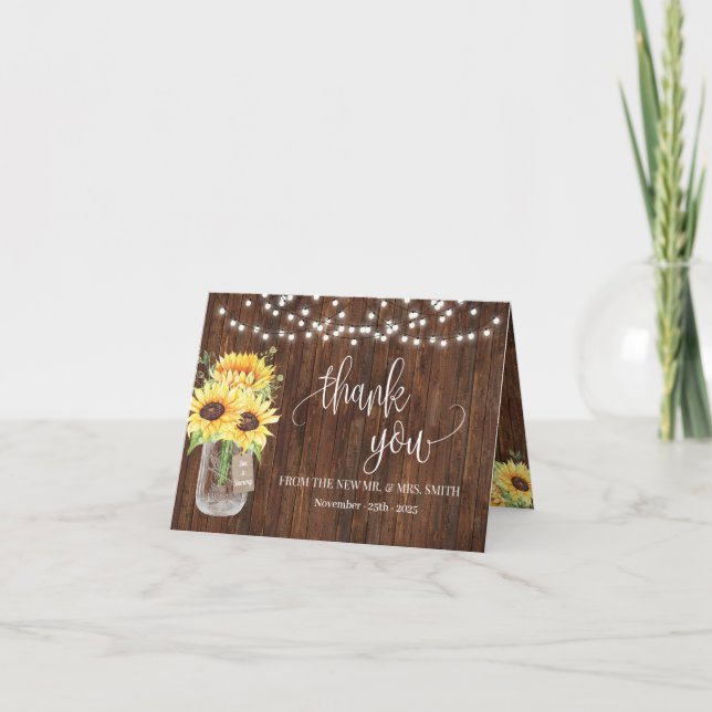 Vielen Dank Sunflowers Country Bridal Wedding Dankeskarte (Vorderseite)