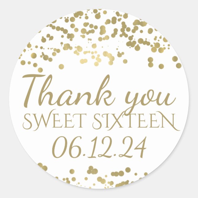 Vielen Dank Sweet 16 Gold Foil Confetti Runder Aufkleber (Vorderseite)