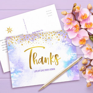Vielen Dank Sweet 16 Lila Watercolor Gold Geburtst Postkarte