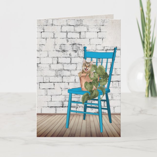 Vielen Dank Tabby Cat in Potted-Pflanze Karte (Vorderseite)