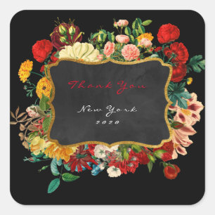 Vielen Dank, Tag Chalkboard Zuhause Made Floral Quadratischer Aufkleber