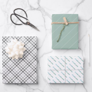 Vielen Dank, Tartan Pattern Sage Green Pastel Geschenkpapier Set