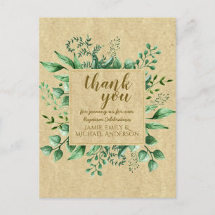 Vielen Dank Taufe rustikale botanische Blätter Postkarte
