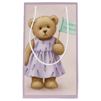 Vielen Dank, Teddy in einem Lavenderkleid, von Kleine Geschenktüte