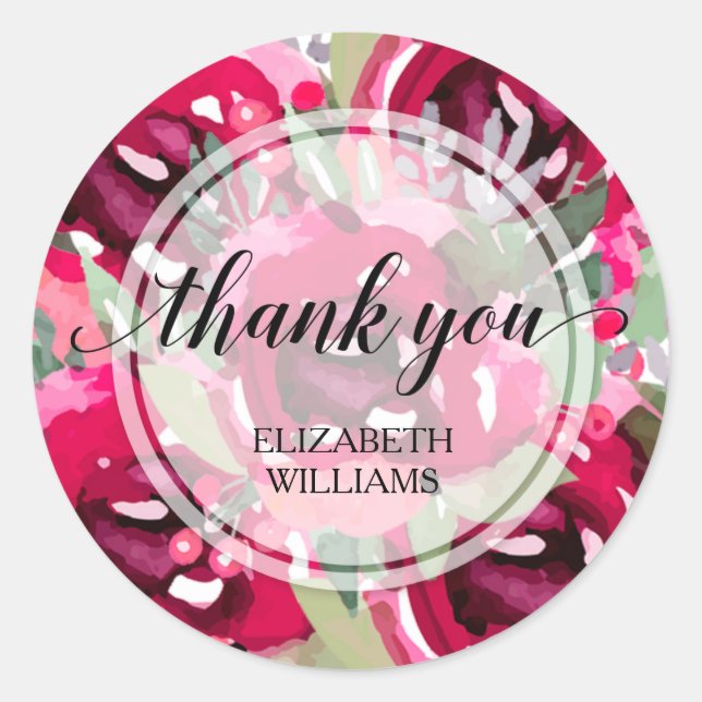 Vielen Dank! Text Watercolor Blume Runder Aufkleber (Vorderseite)