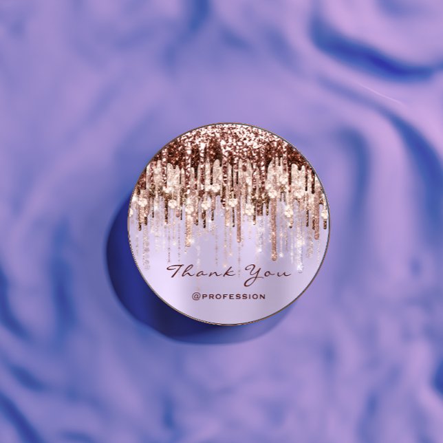 Vielen Dank Tropfen für kleine Unternehmen Rose Li Runder Aufkleber (Thank You Small Business Drips Rose Purple Glitter Classic Round Sticker)
