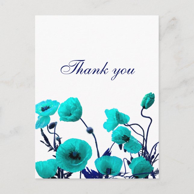 Vielen Dank Türkis Blue Poppy Blumenkunst Custom Postkarte (Vorderseite)