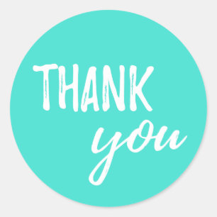 Vielen Dank, Türkis White Brushstroke Typografie Runder Aufkleber