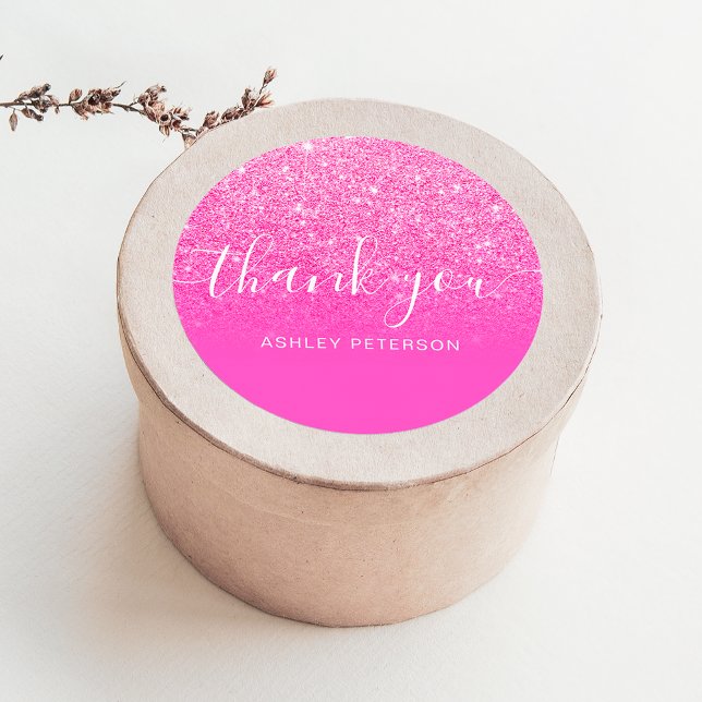 Vielen Dank Typografie chic pink Glitzer ombre Runder Aufkleber (Von Creator hochgeladen)