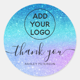 Vielen Dank Typografie Logo mermaid Glitzer blau Runder Aufkleber