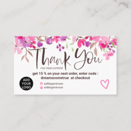 Vielen Dank Typografie Pinsel rosa florale Aquarel Visitenkarte