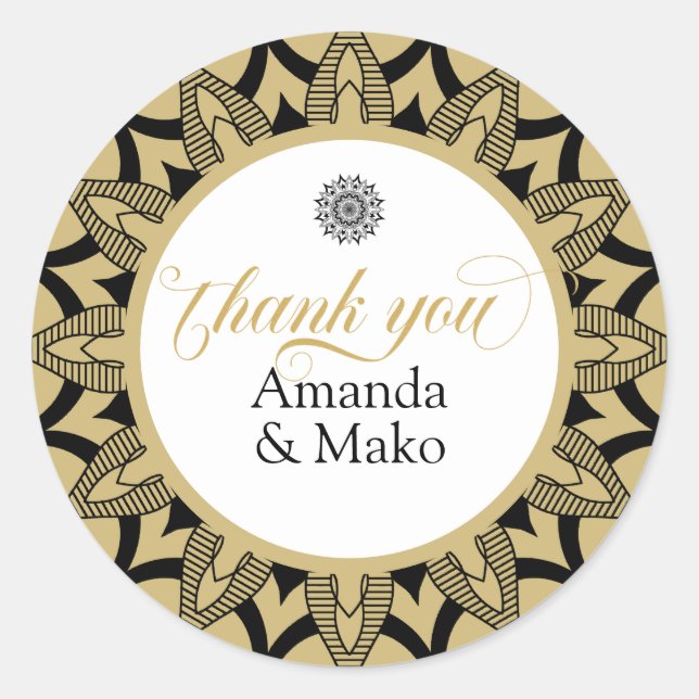 Vielen Dank Typografie schwarzen Mandala Runder Aufkleber (Vorderseite)
