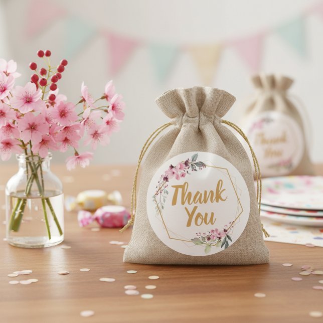 Vielen Dank, Umschlag Aufkleber | Sakura Danke Lab (Thank you favor bag label with pink cherry blossom flowers.)