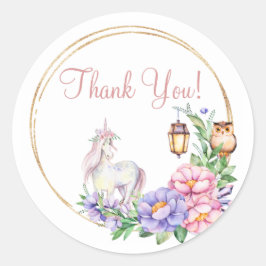 Vielen Dank Unicorn Owl Wasserfarbenfloral Runder Aufkleber