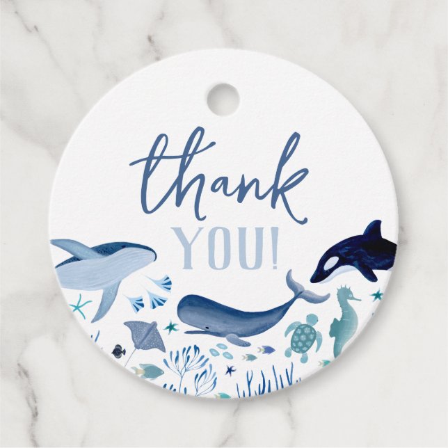 Vielen Dank unter der Sea Blue Boy Baby Dusche Geschenkanhänger (Vorderseite)