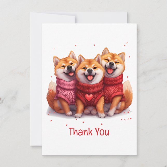 Vielen Dank Valentinstag Shiba Inu Hunde Dankeskarte (Vorderseite)