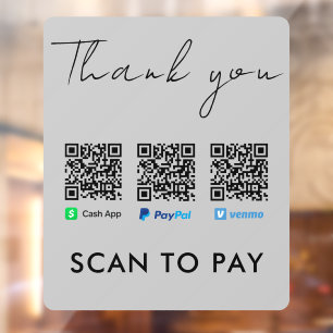 Vielen Dank Venmo Paypal CashApp Scan zu bezahlen Fensteraufkleber