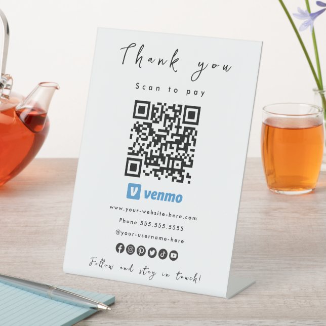 Vielen Dank Venmo QR Code Scan zu bezahlen weiß Sockelschild (In Situ)