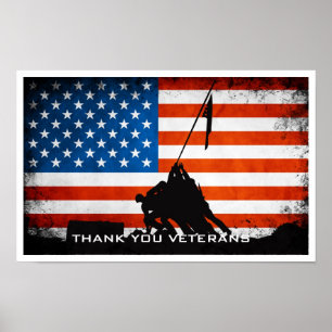 Vielen Dank Veteranen - Flag und Soldaten Silhouet Poster