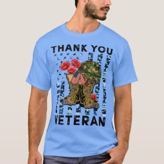 Vielen Dank Veteranen Kampfstiefel Mohn Blume Vete T-Shirt