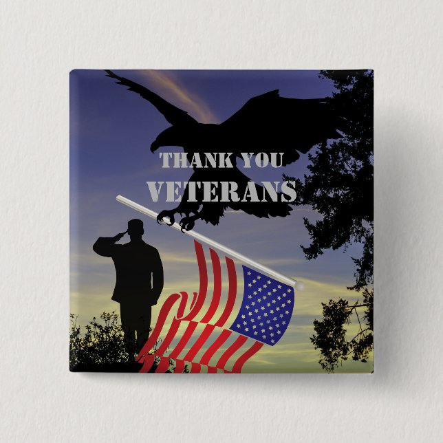 Vielen Dank Veterans American Eagle Pinback Button (Vorderseite)