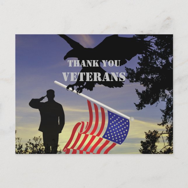 Vielen Dank Veterans American Flag Eagle Postkarte (Vorderseite)