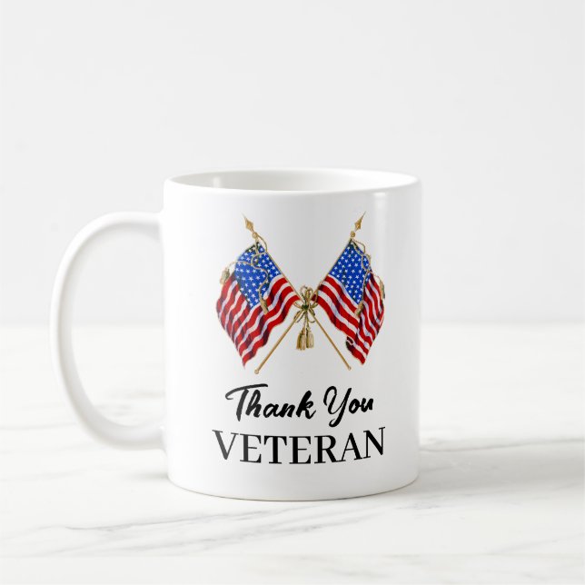 Vielen Dank Veterans Patriotic American Flag Kaffeetasse (Links)
