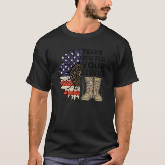 Vielen Dank Veterans Sunflower American Flag Proud T-Shirt